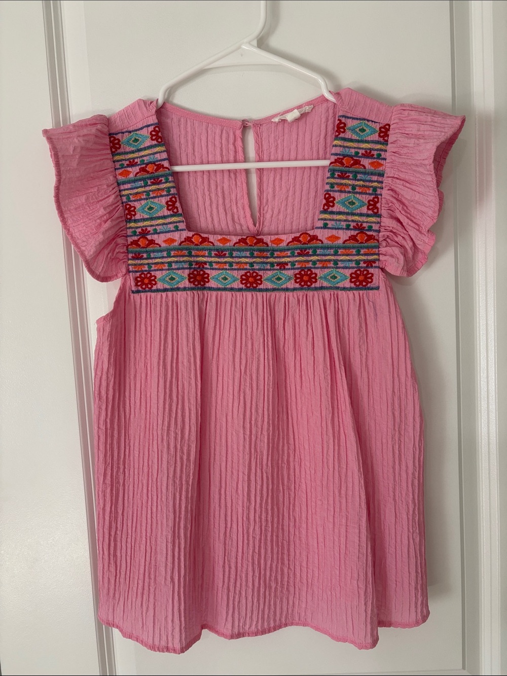 Blu Pepper Pink Embroidered Flutter Sleeve Top